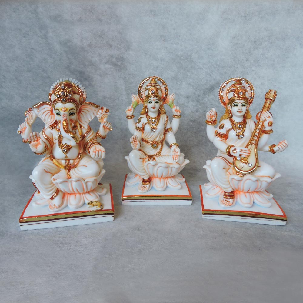 Ganesh Laxmi Saraswati Sitting On Lotus by Satgurus