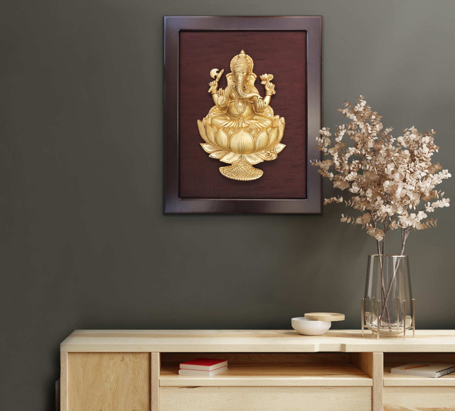 Brass Lotus Ganesha In Frame by Satgurus