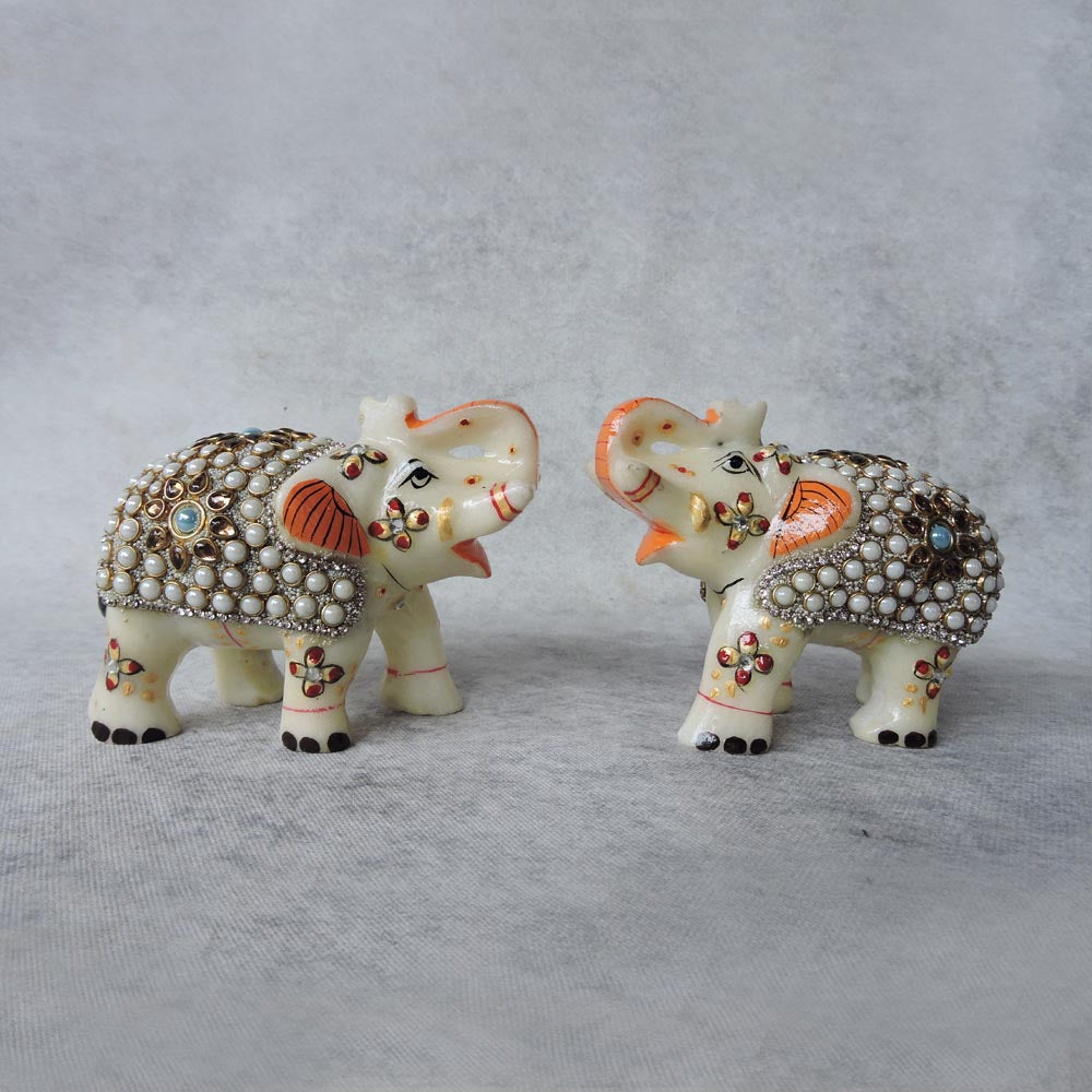 Marble Painting Elephant Pair - A by Satgurus