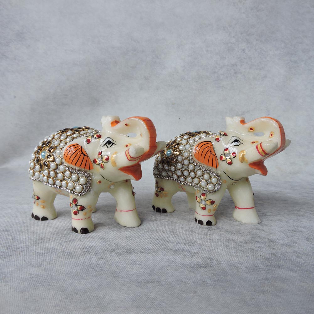 Marble Painting Elephant Pair - A by Satgurus