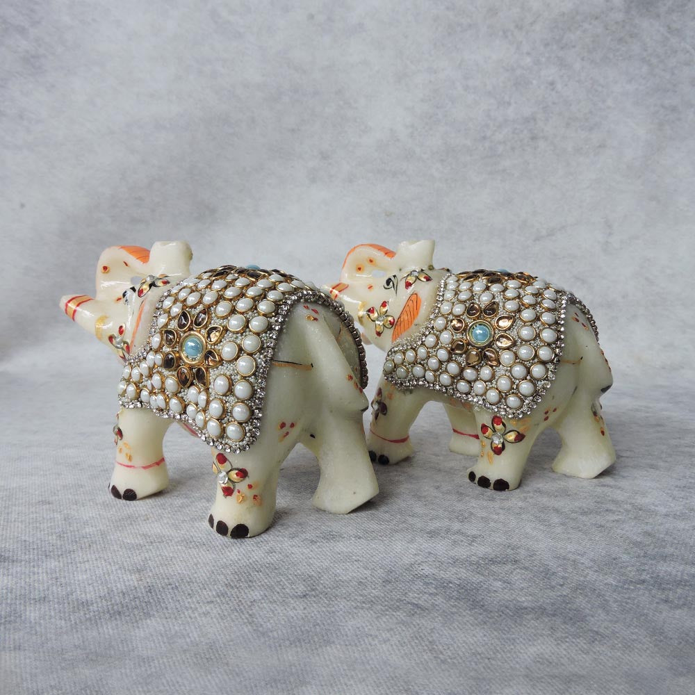 Marble Painting Elephant Pair - A by Satgurus