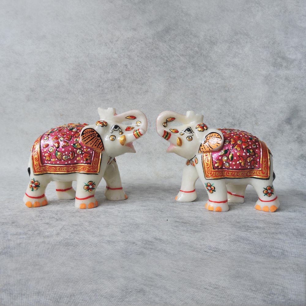 Marble Painting Elephant Pair - B by Satgurus