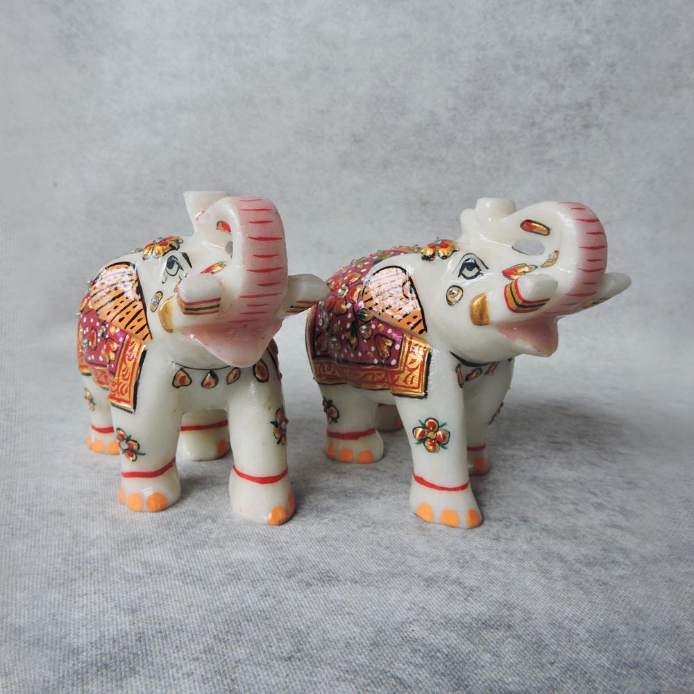 Marble Painting Elephant Pair - B by Satgurus