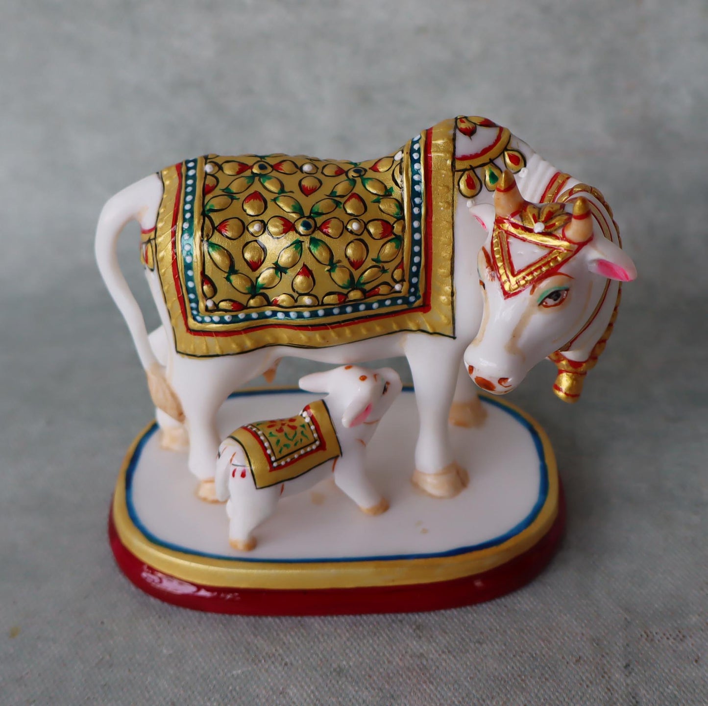 Kamdhenu Cow & Calf With Meenakri Work by Satgurus