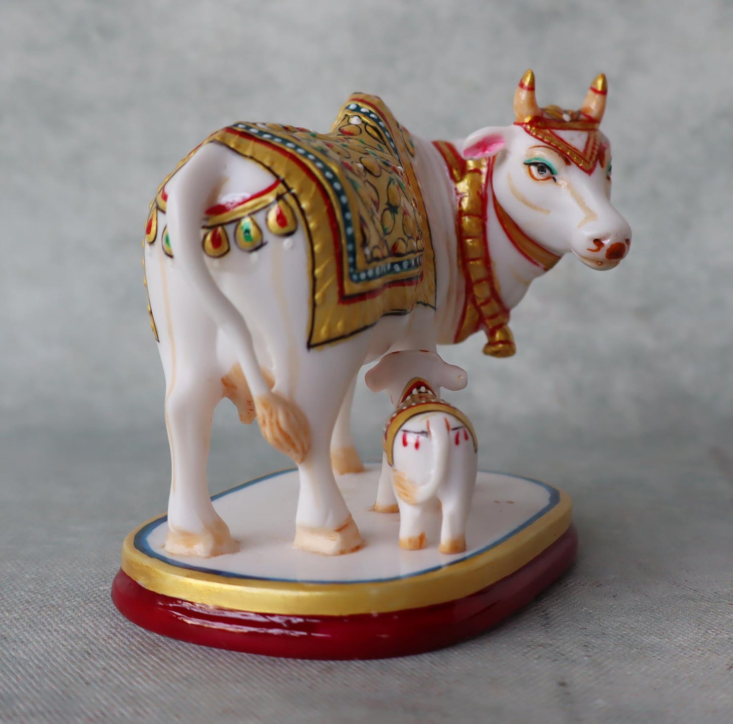 Kamdhenu Cow & Calf With Meenakri Work by Satgurus
