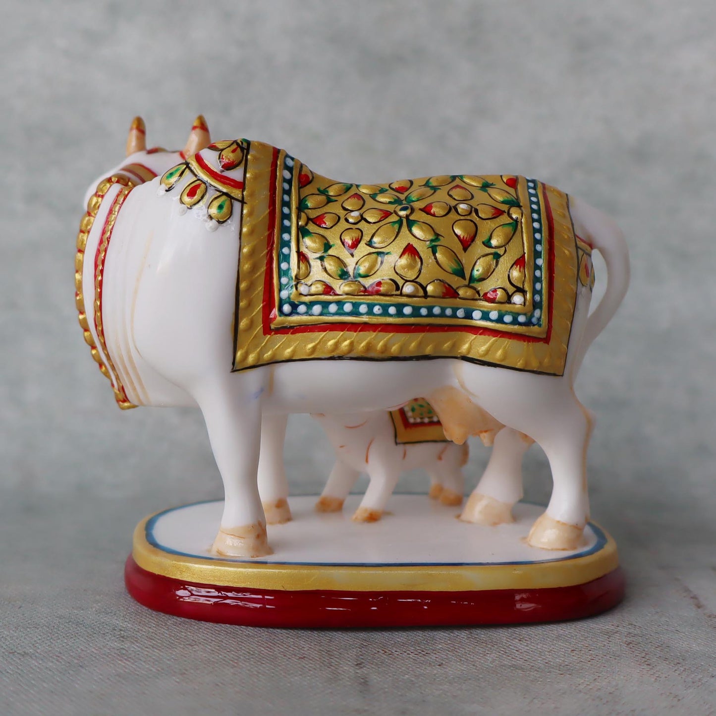 Kamdhenu Cow & Calf With Meenakri Work by Satgurus