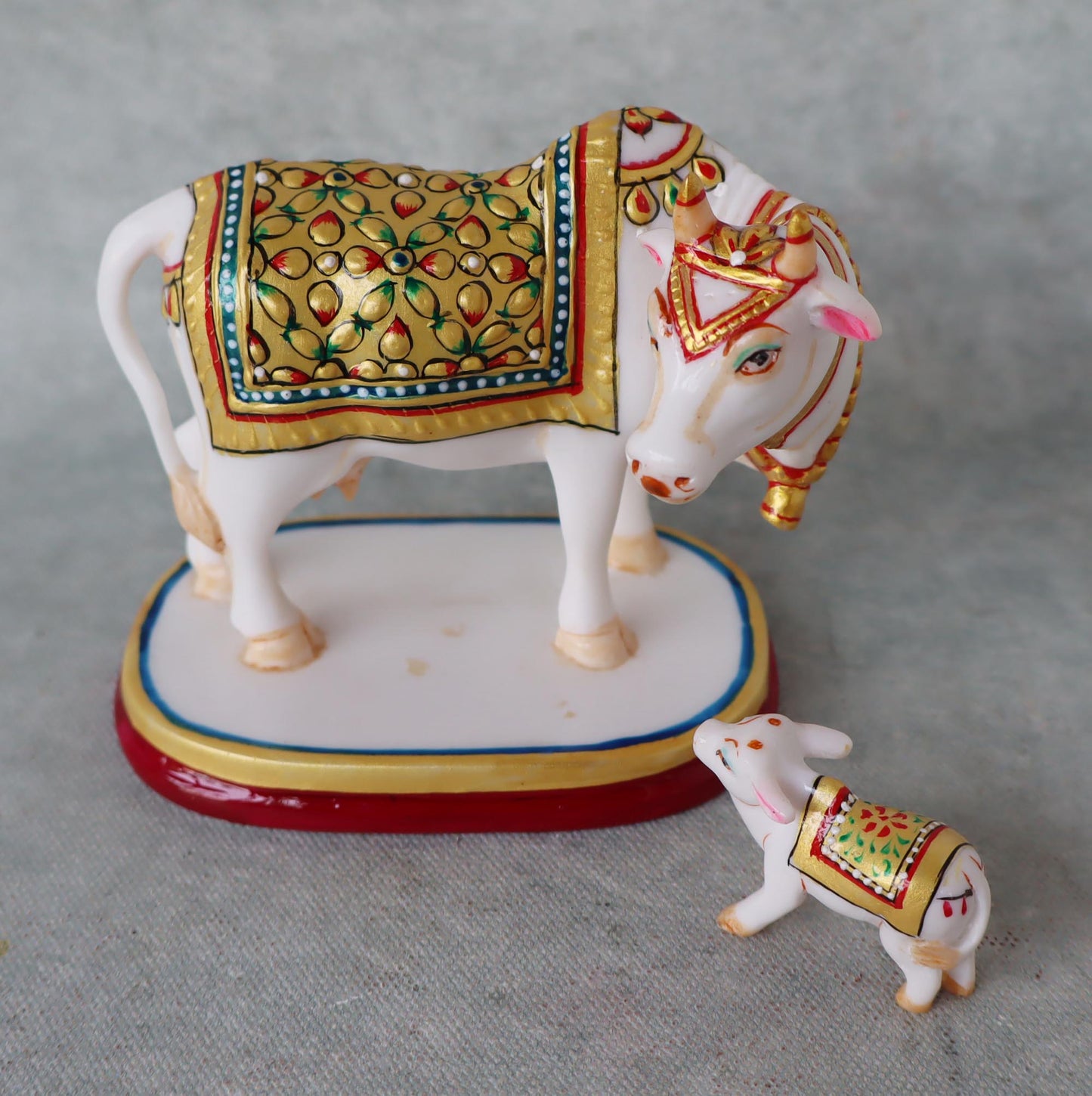 Kamdhenu Cow & Calf With Meenakri Work by Satgurus