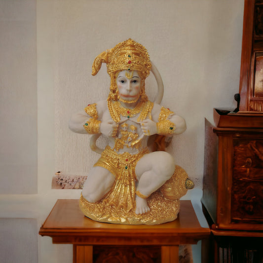 Hanumanji Sitting In Gold Finish by Satgurus
