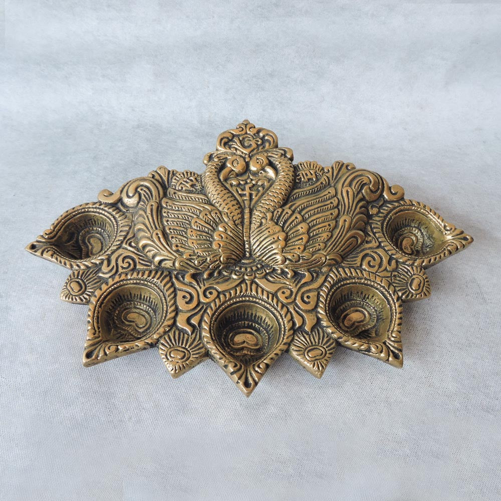 Five Diya With Two Swan On a Flat Plate by Satgurus