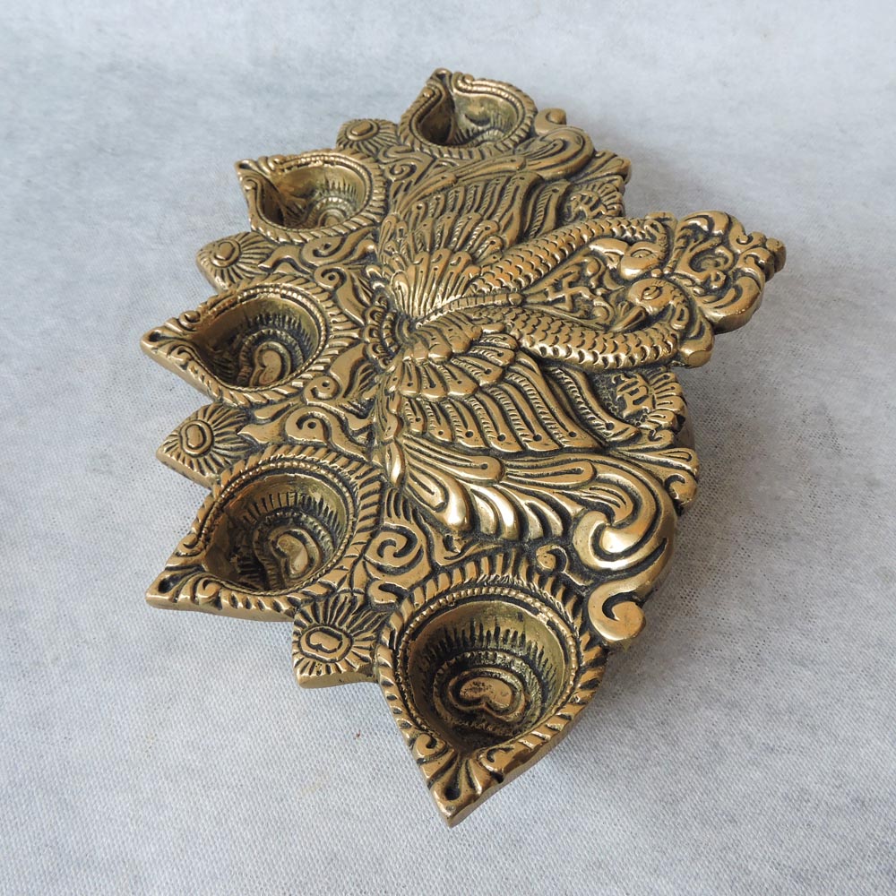 Five Diya With Two Swan On a Flat Plate by Satgurus