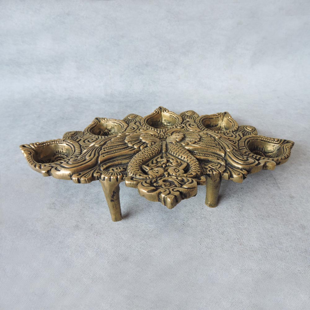 Five Diya With Two Swan On a Flat Plate by Satgurus