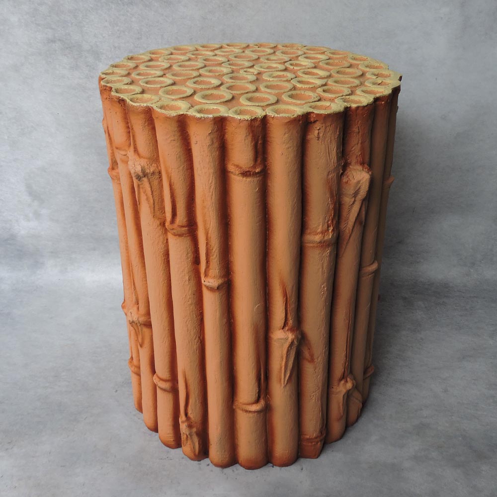 Bamboo Finish Stool / Beige Brown  by Satgurus