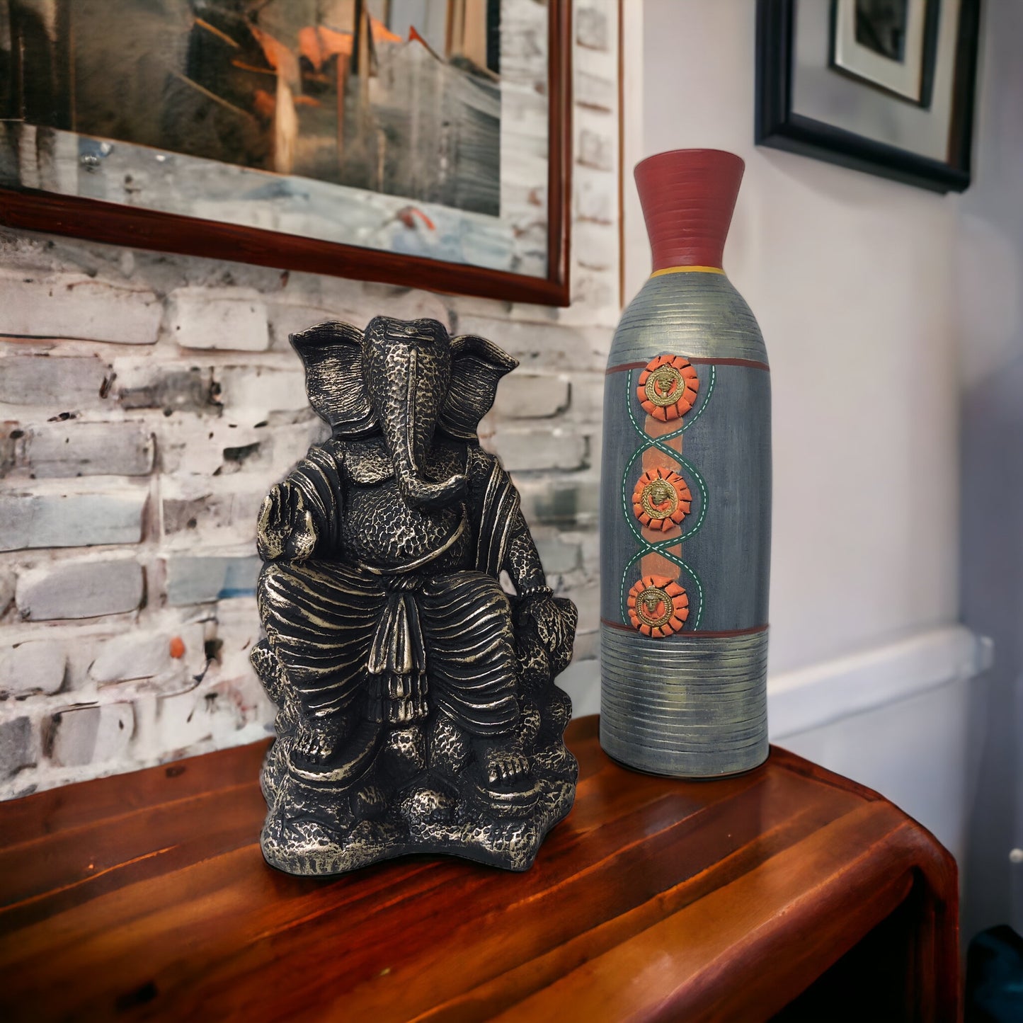 Ganesha Sitting On Stone / Metallic by Satgurus