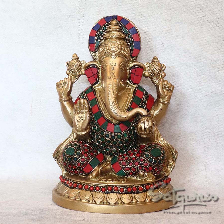 Brass Ganesha With Stone Work By Satguru's