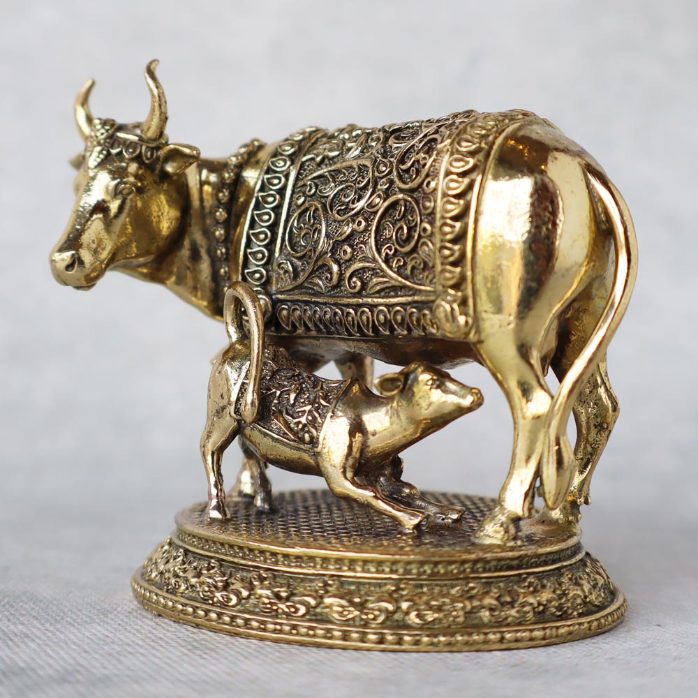 Ashtadhatu Kamdhenu Cow & Calf 2.5" by Satgurus