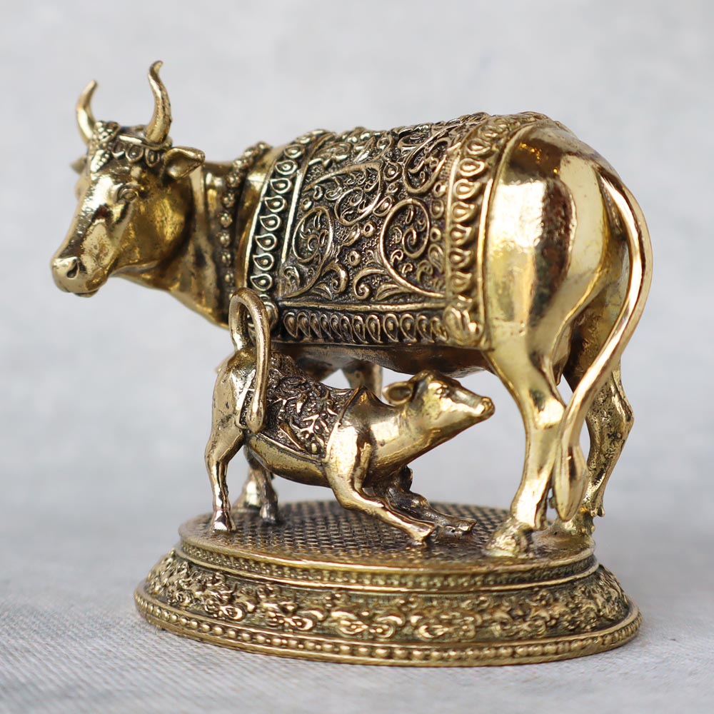 Brass Kamdhenu Cow & Calf 2.5" by Satgurus