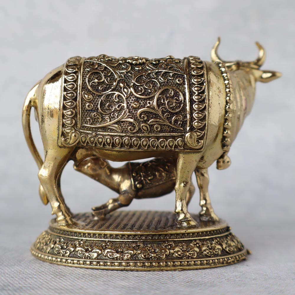 Ashtadhatu Kamdhenu Cow & Calf 2.5" by Satgurus