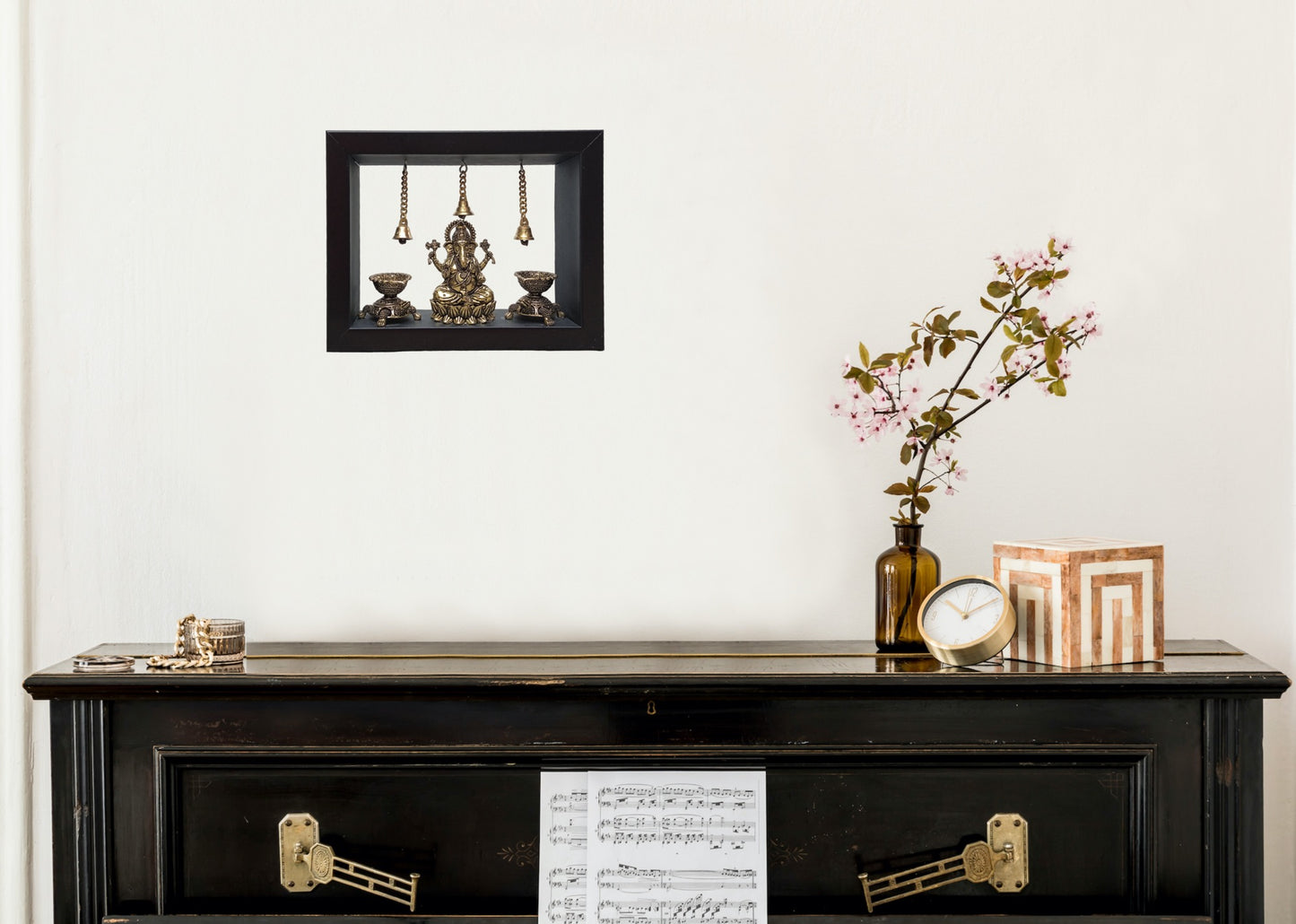 Ashtadhatu Ganesha With Tortoise Diya In Frame by Satgurus