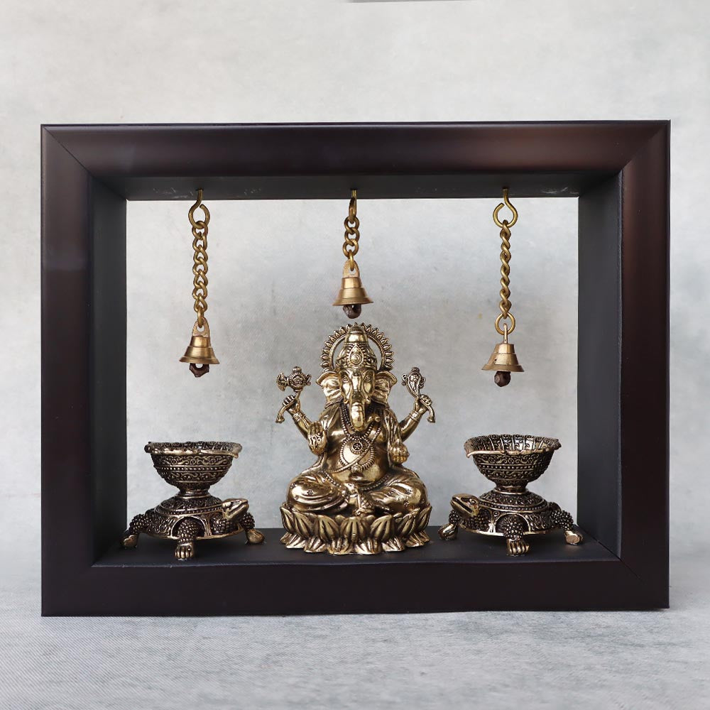 Ganesha With Tortoise Diya In Frame by Satgurus