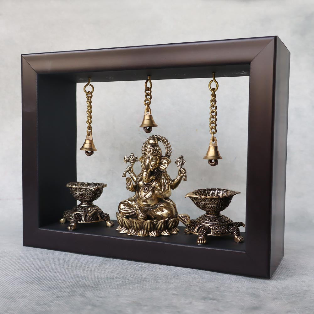 Ashtadhatu Ganesha With Tortoise Diya In Frame by Satgurus