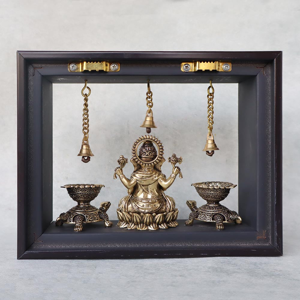 Ashtadhatu Ganesha With Tortoise Diya In Frame by Satgurus