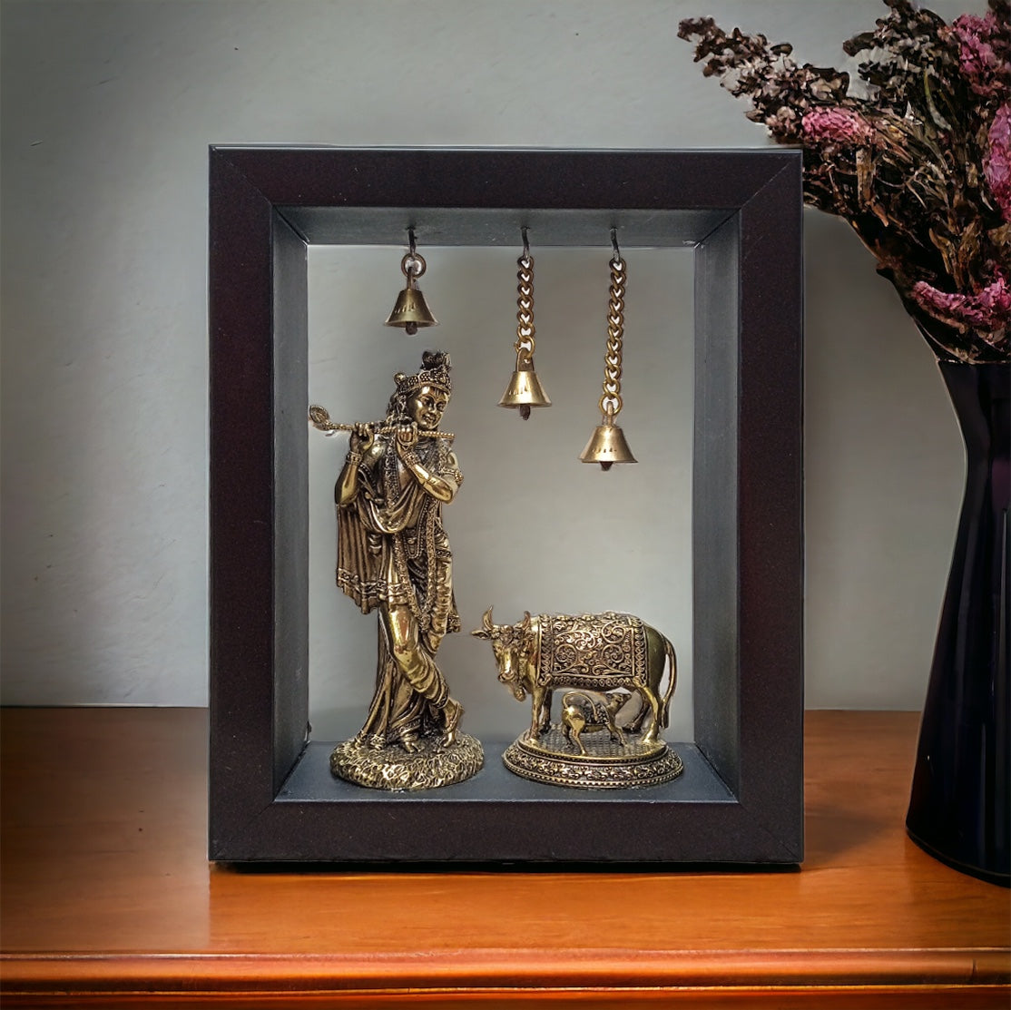 Ashtadhatu Krishna With Cow In Frame by Satgurus