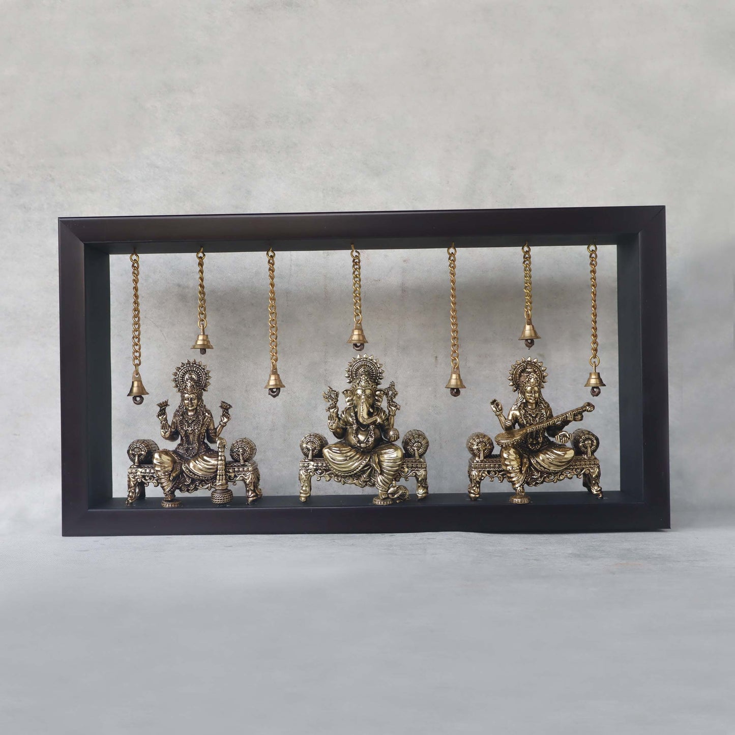 Ganesh Laxmi & Saraswati In Wooden Frame by Satgurus