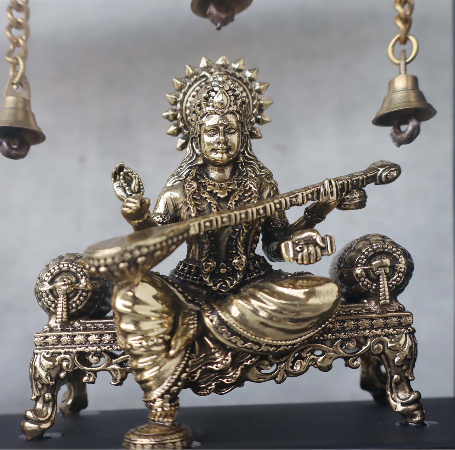 Ashtadhatu Ganesh Laxmi & Saraswati In Wooden Frame by Satgurus
