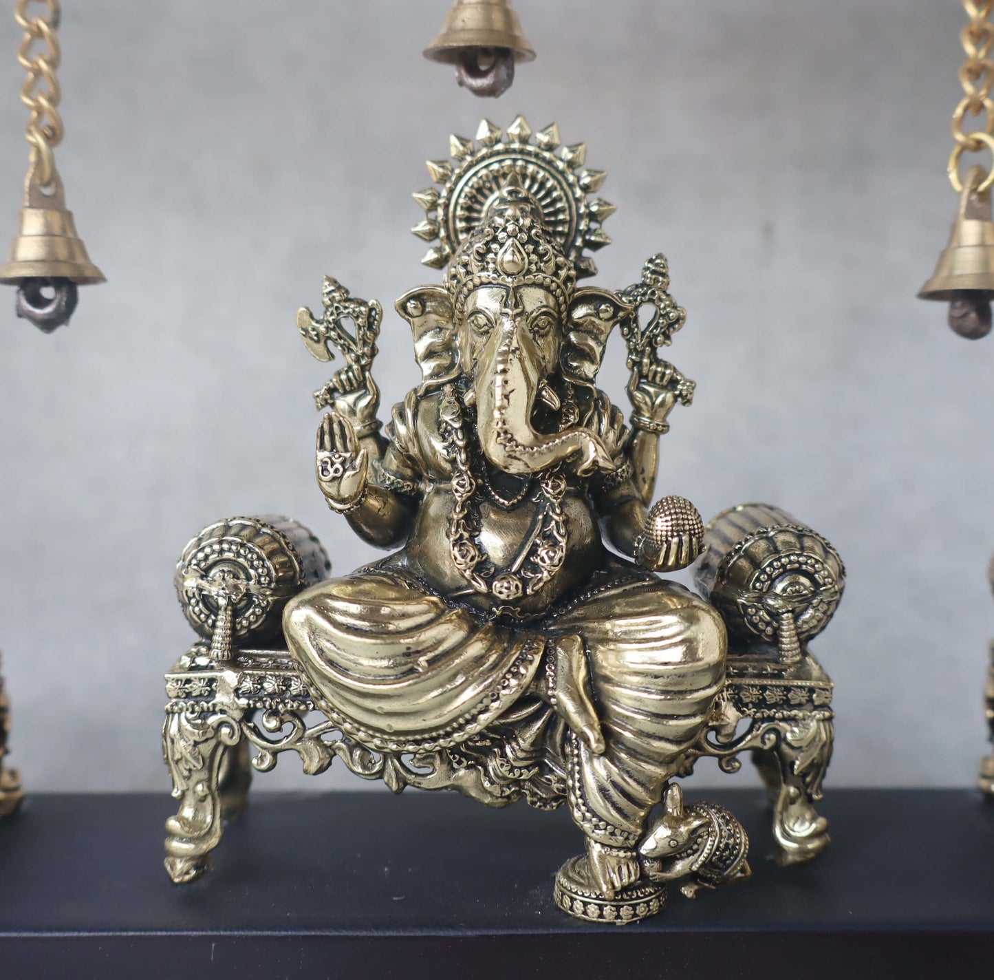 Ashtadhatu Ganesh Laxmi & Saraswati In Wooden Frame by Satgurus