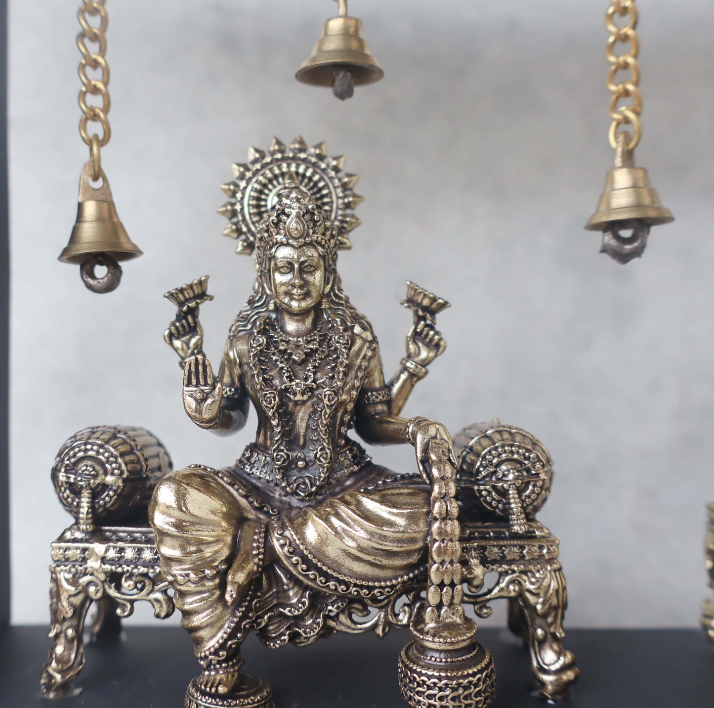 Ashtadhatu Ganesh Laxmi & Saraswati In Wooden Frame by Satgurus