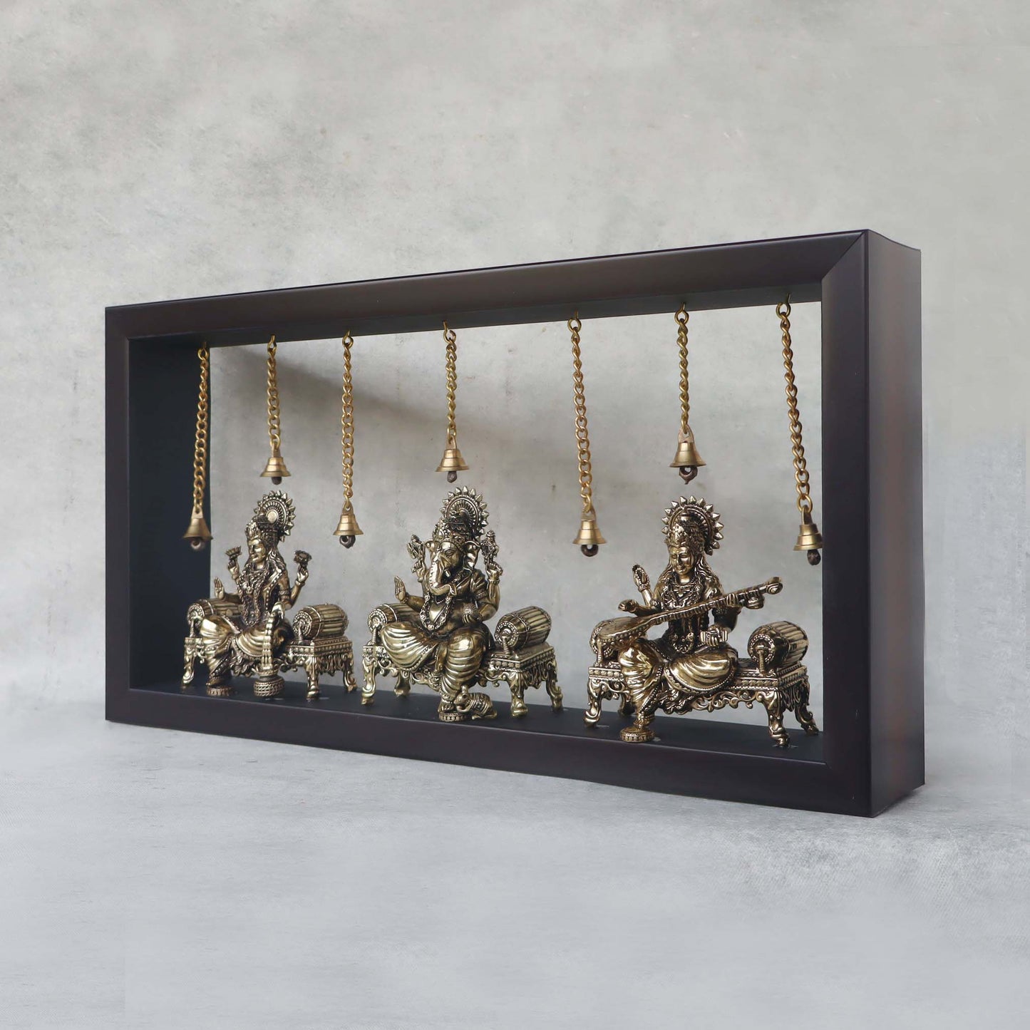 Ashtadhatu Ganesh Laxmi & Saraswati In Wooden Frame by Satgurus