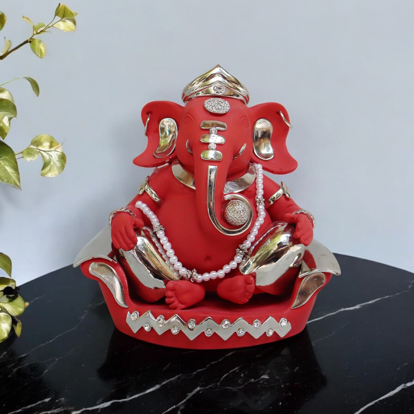 Ganesha Sitting In Red Finish by Satgurus
