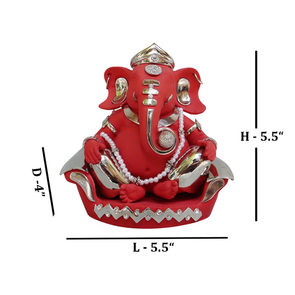 Ganesha Sitting In Red Finish by Satgurus