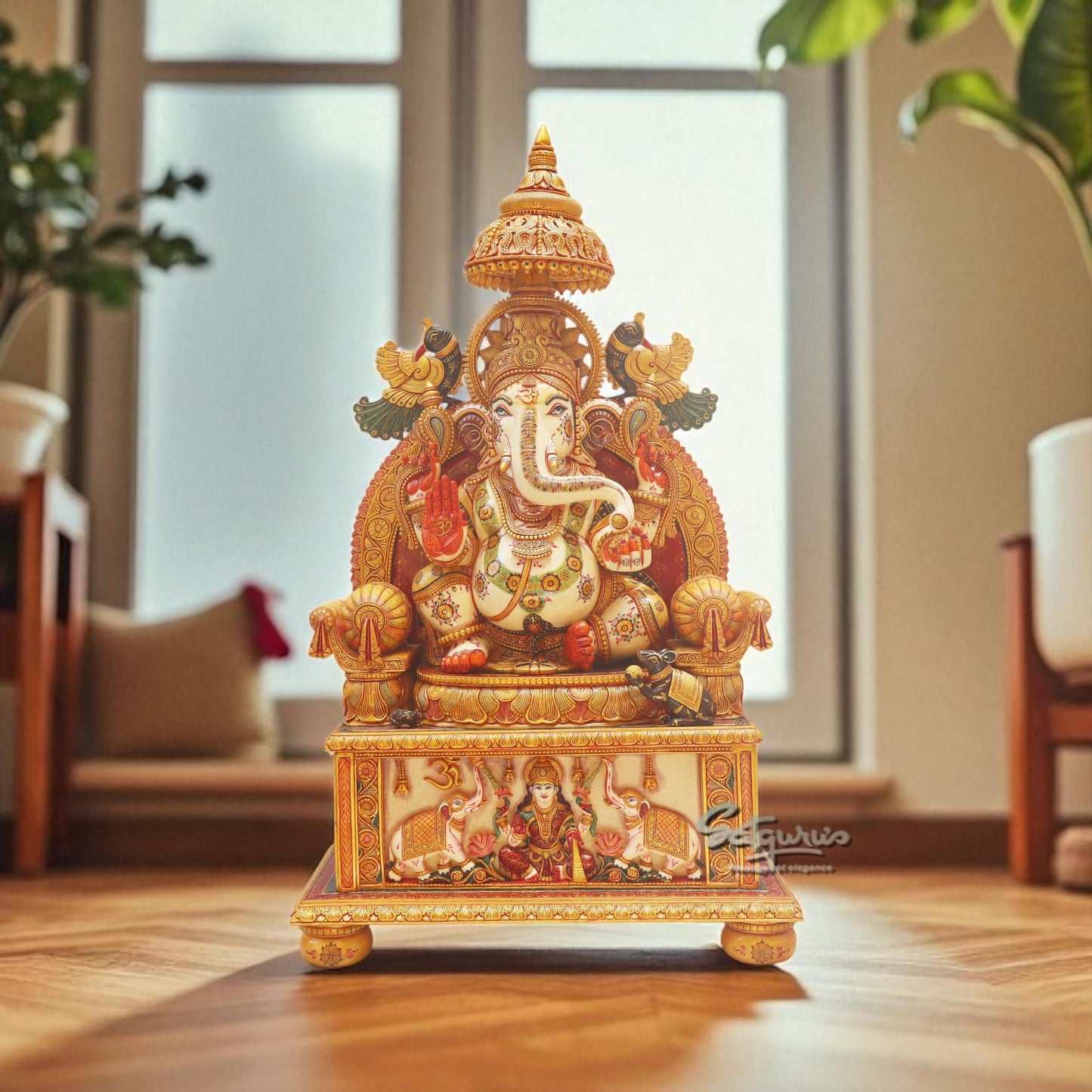 Ganesha Idol On Singhasan With Umbrella by Satgurus