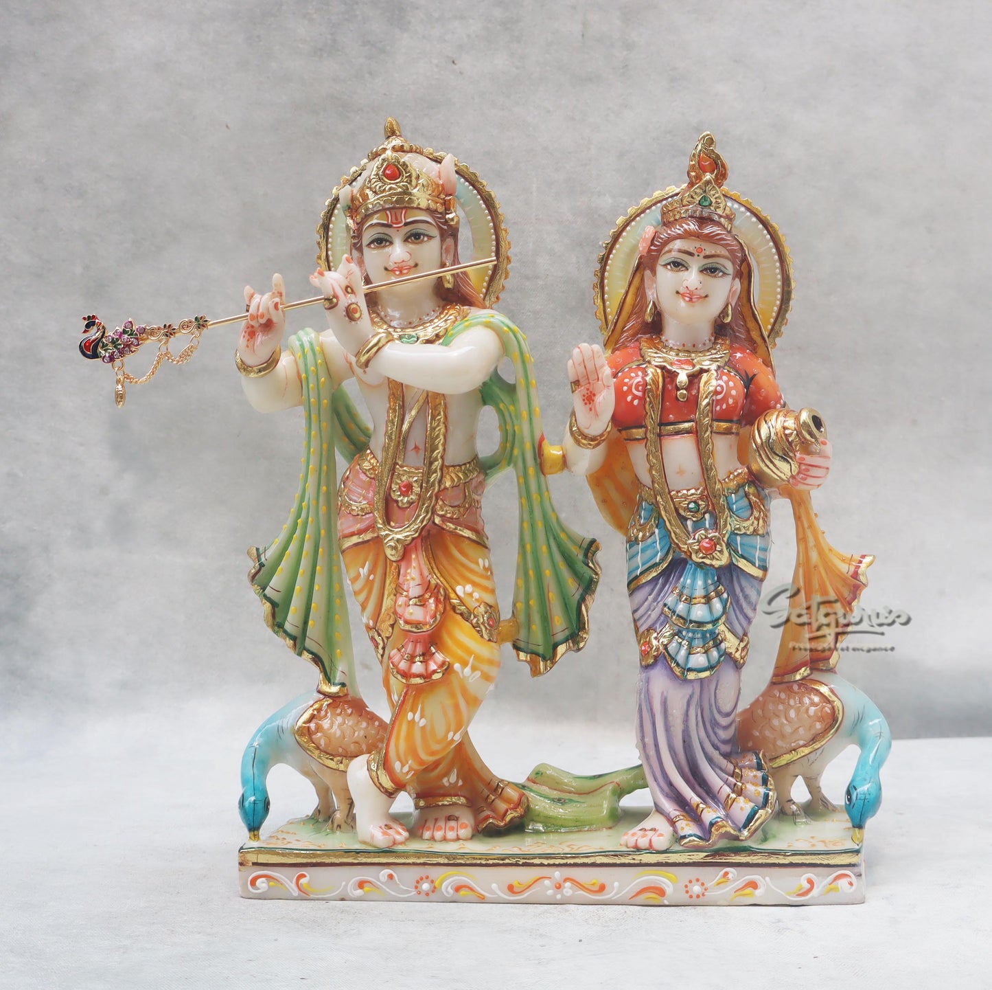Radha Krishna With Two Peacocks On Base by Satgurus