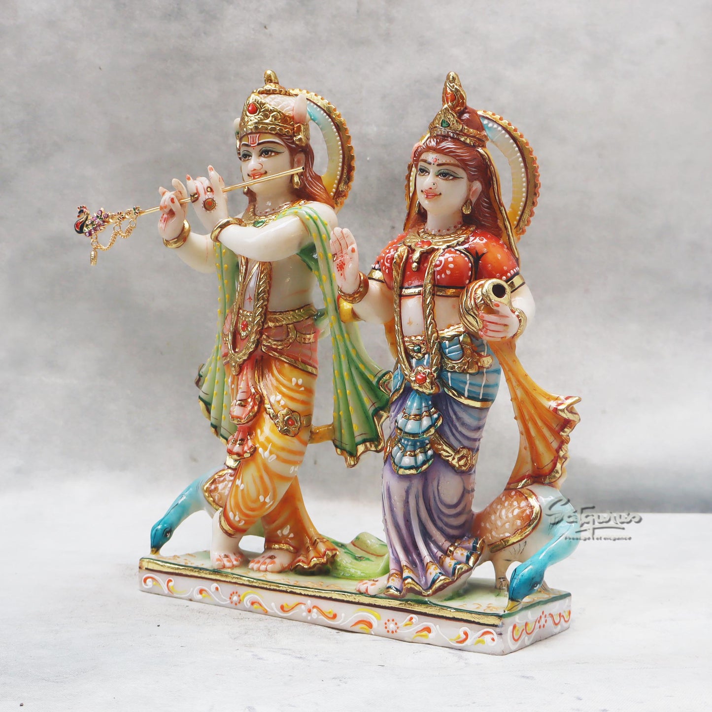 Radha Krishna With Two Peacocks On Base by Satgurus