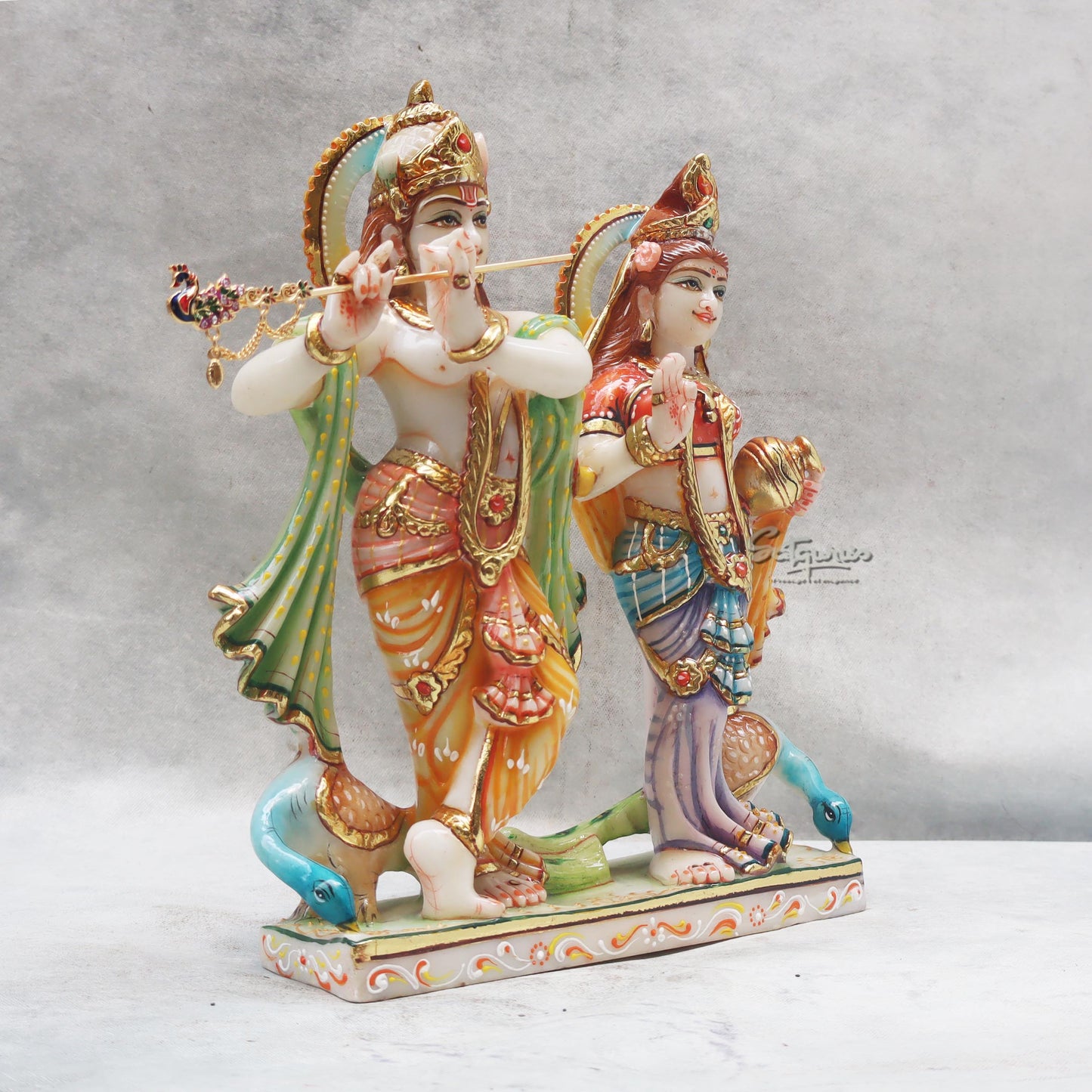 Radha Krishna With Two Peacocks On Base by Satgurus