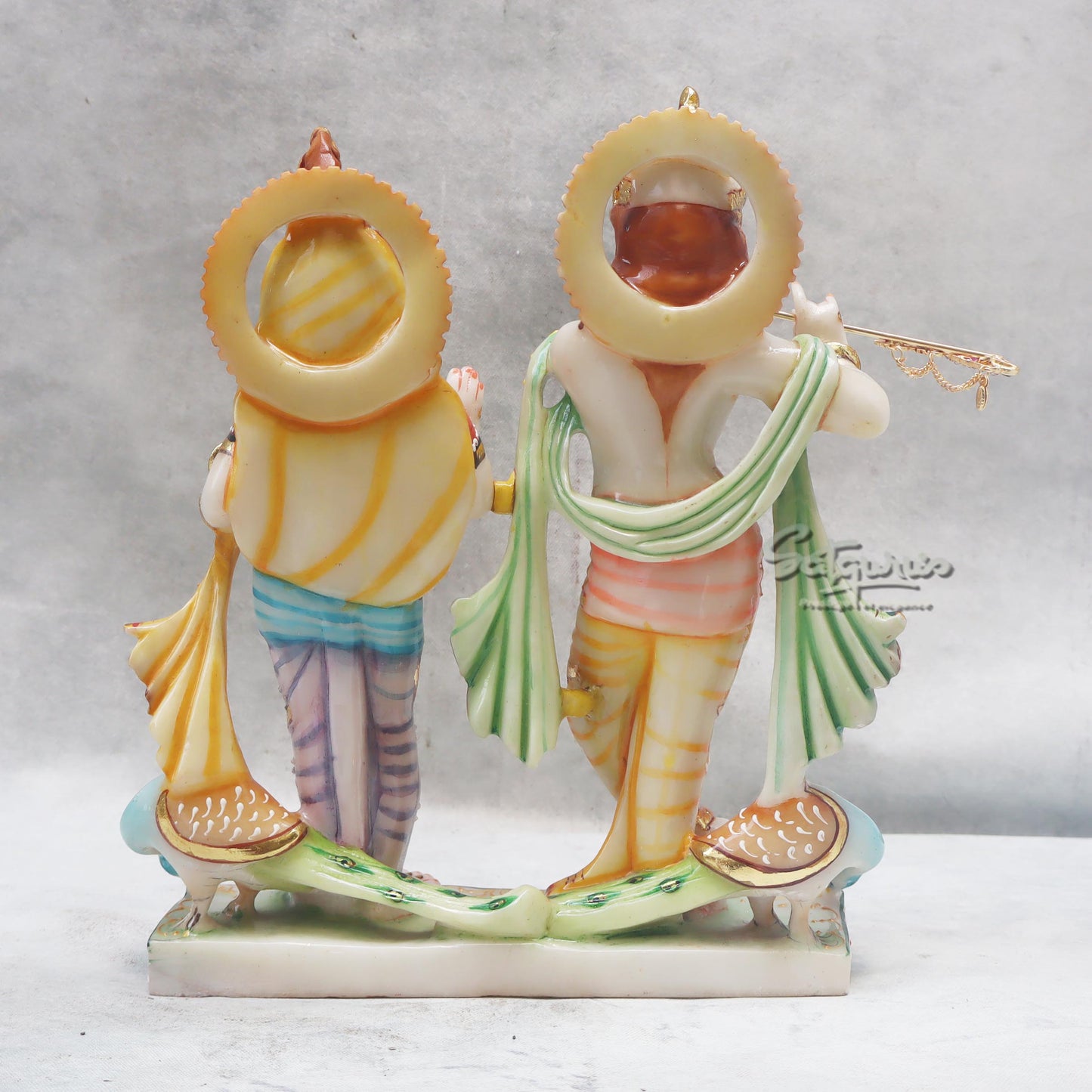 Radha Krishna With Two Peacocks On Base by Satgurus
