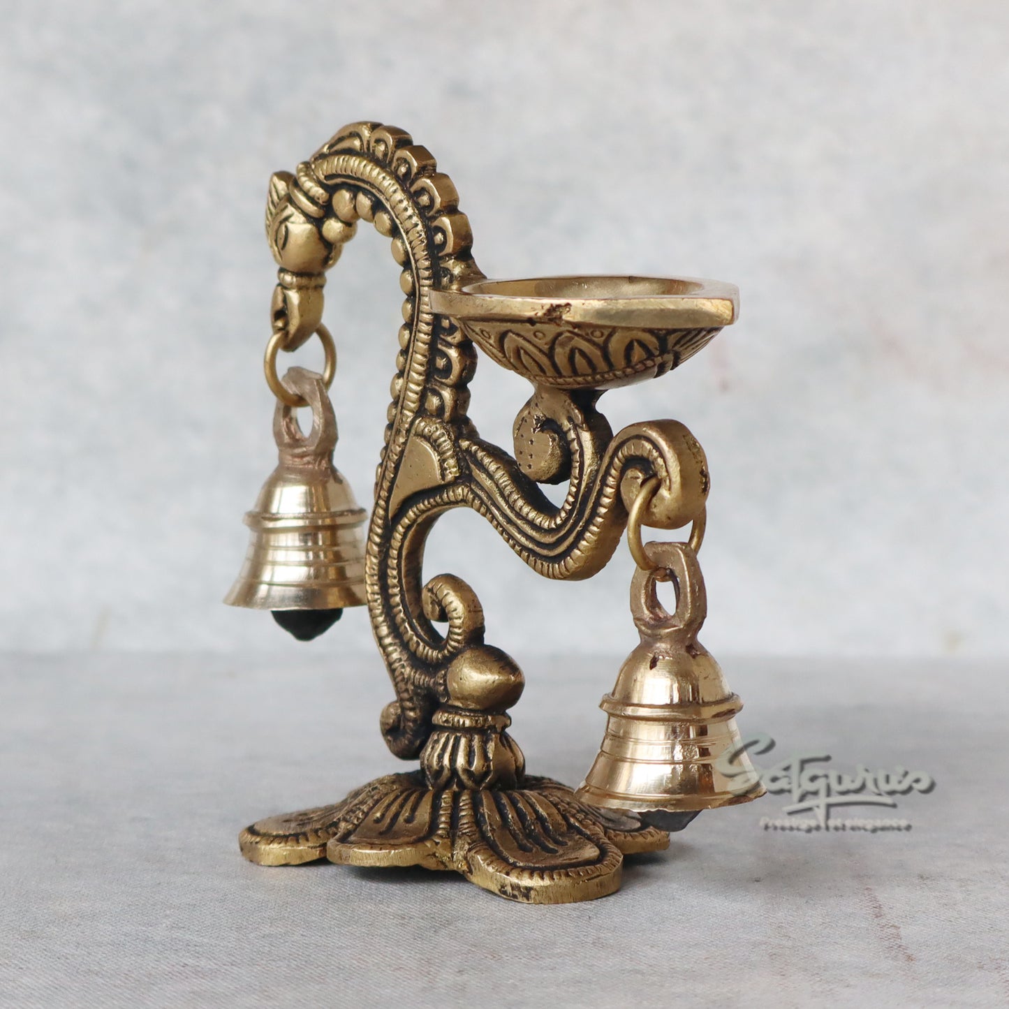 Brass Handle Diya With Bell by Satgurus