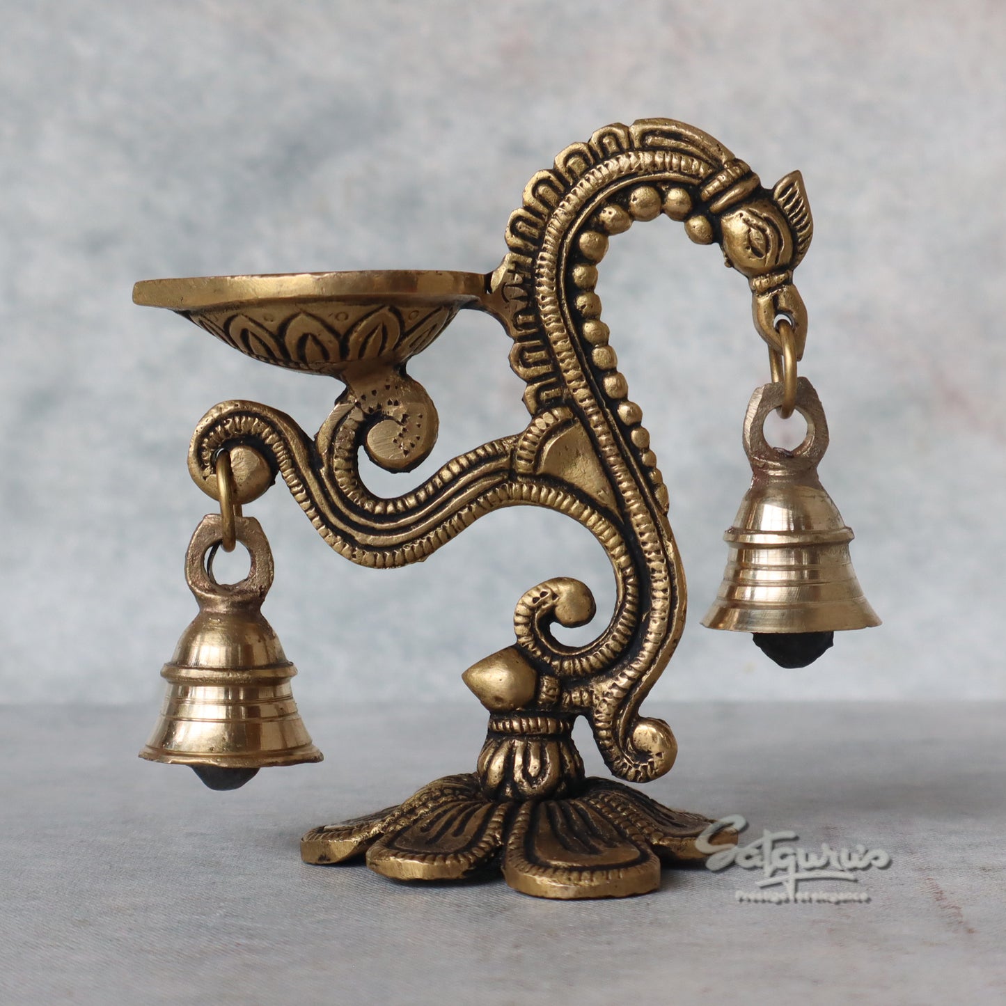 Brass Handle Diya With Bell by Satgurus