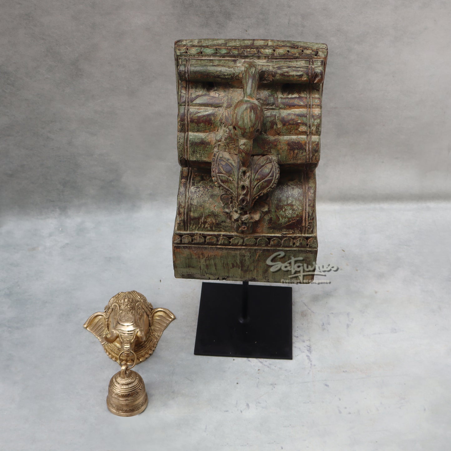 Elephant Mask On Stand / Green by Satgurus