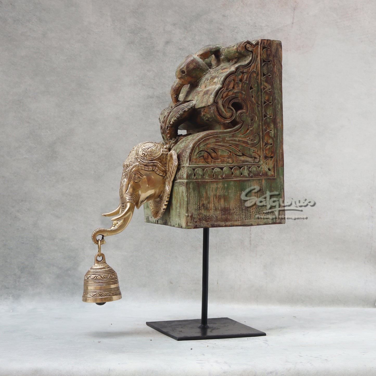 Elephant Mask On Stand / Green by Satgurus