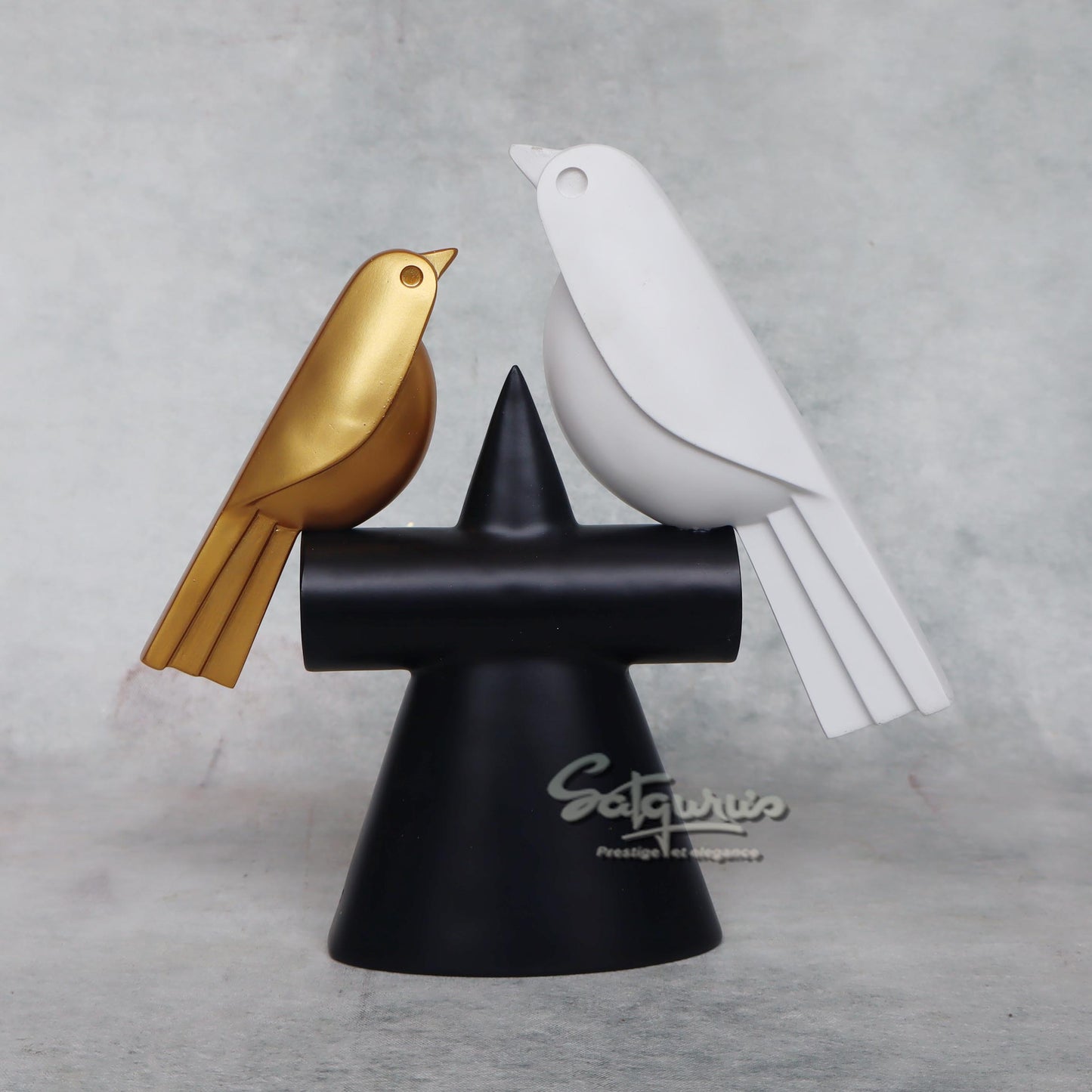 White And Gold Birds On Branch by Satgurus
