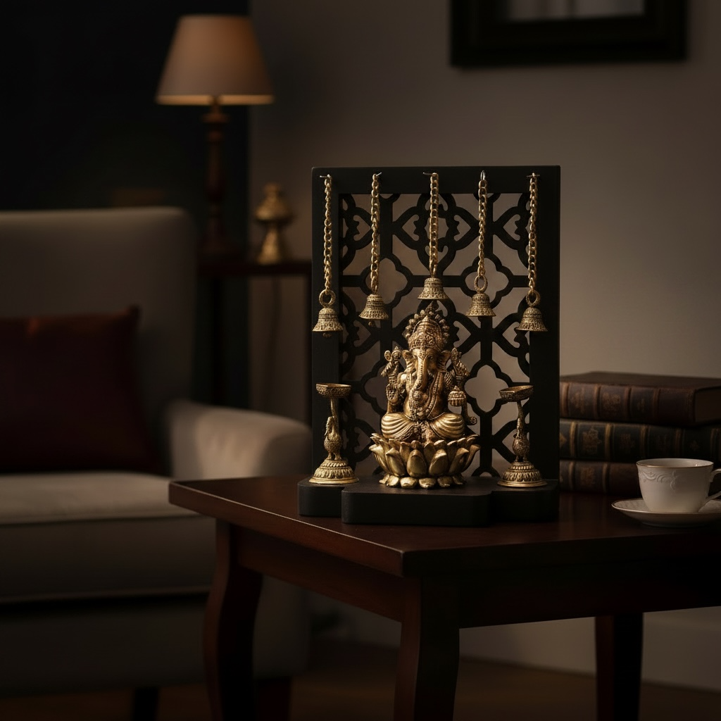 Lotus Ganesha in Frame With Diya By Satgurus