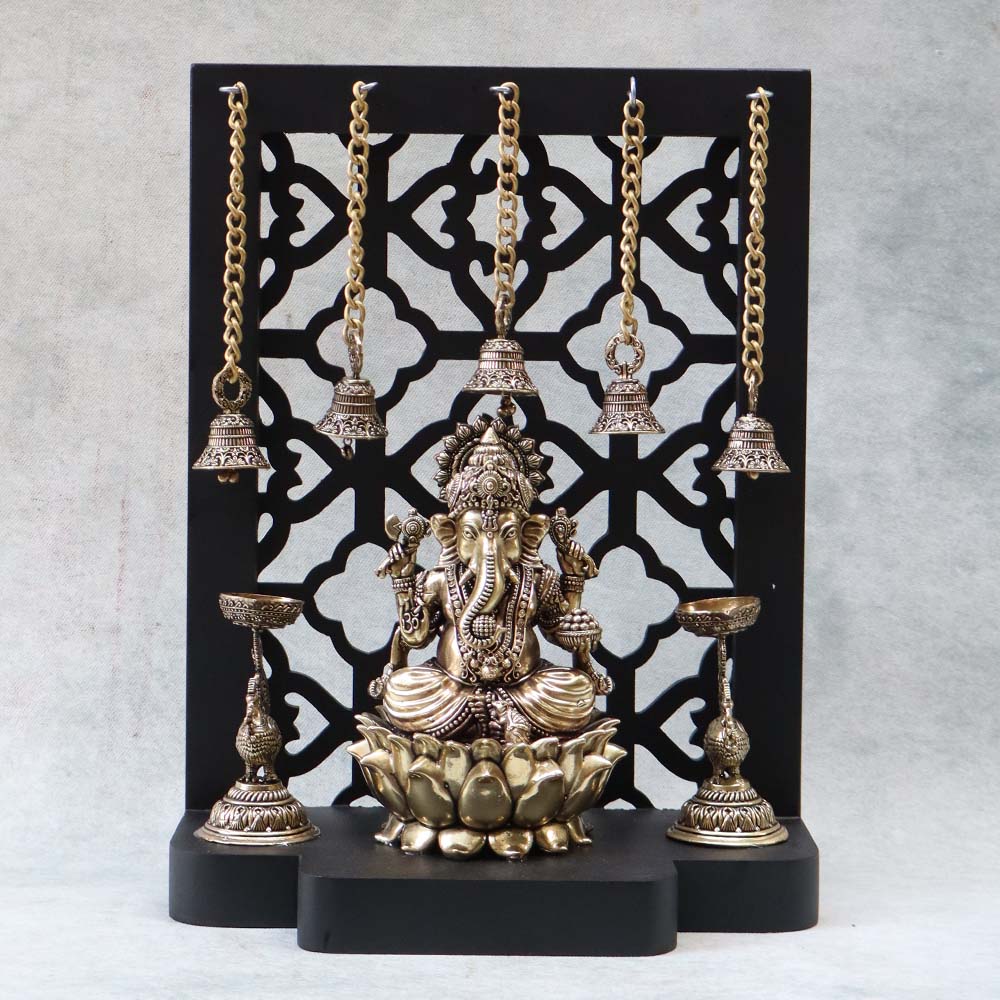 Lotus Ganesha in Frame With Diya By Satgurus
