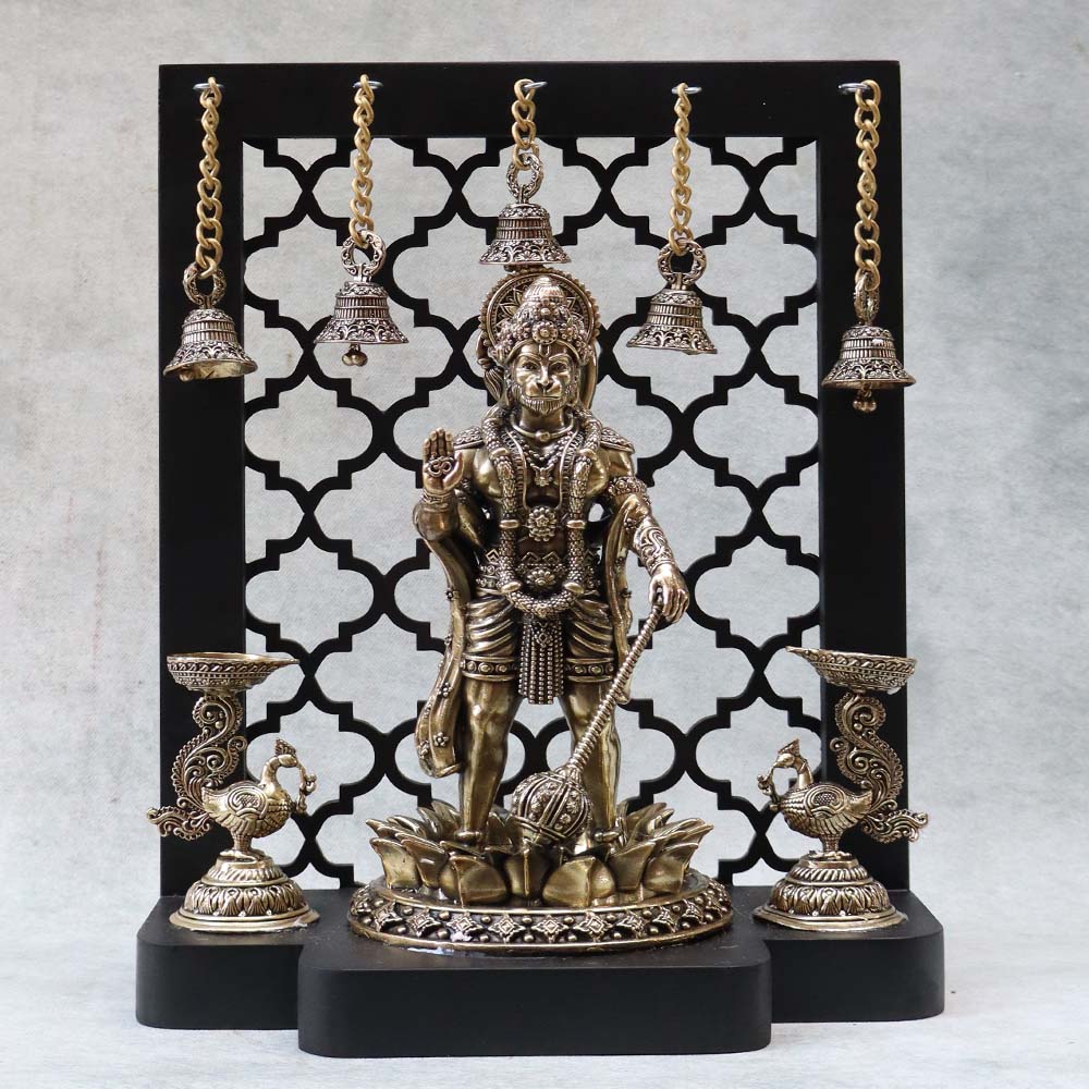 Standing Hanumanji in Frame With Diya By Satgurus