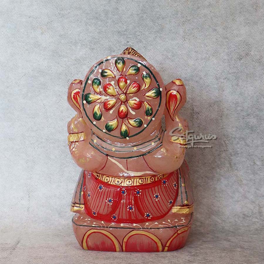 Rose Quarts Stone Hand Painting Ganesha By Satguru's