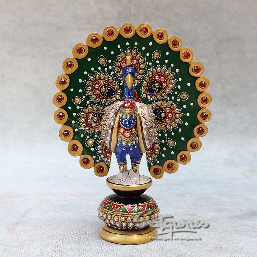 Wooden Hand Painted Chatter Pecock Table Décor BY Satgurus