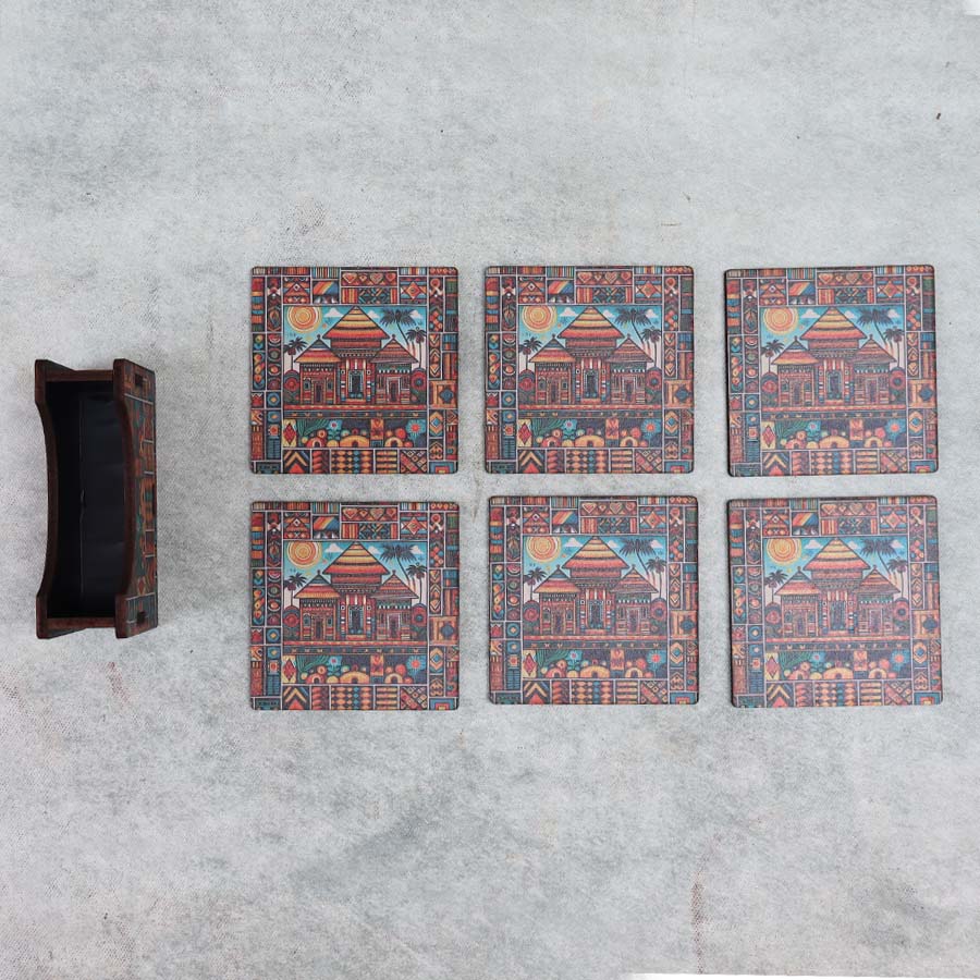 Wooden Village Design Coaster By Satguru's