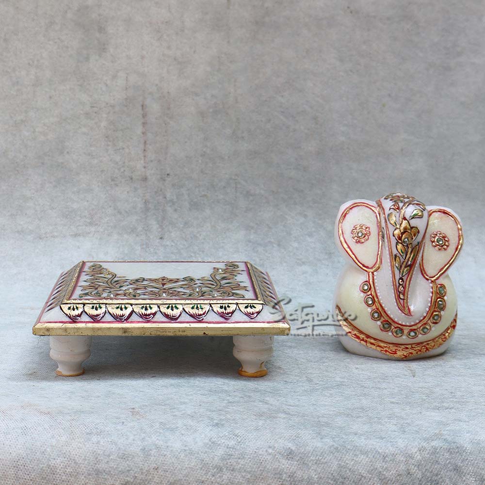 Marble Ganesha With Chowki By Satgurus